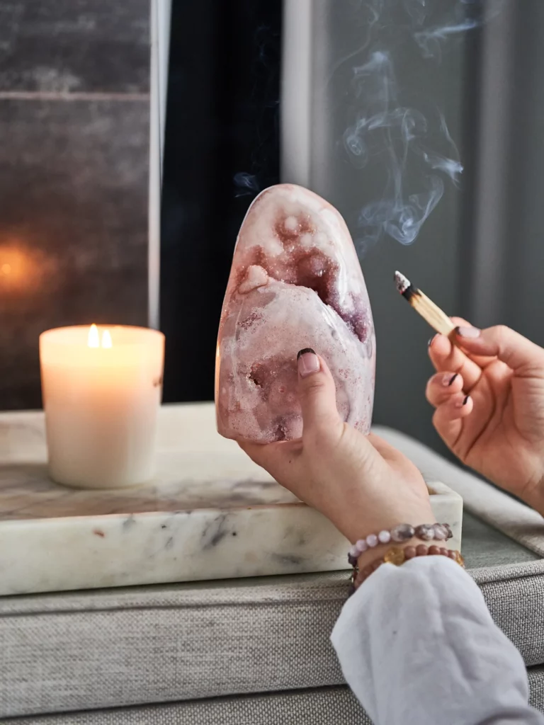 Rose Quartz Crystal Healing Girl and Her Moon